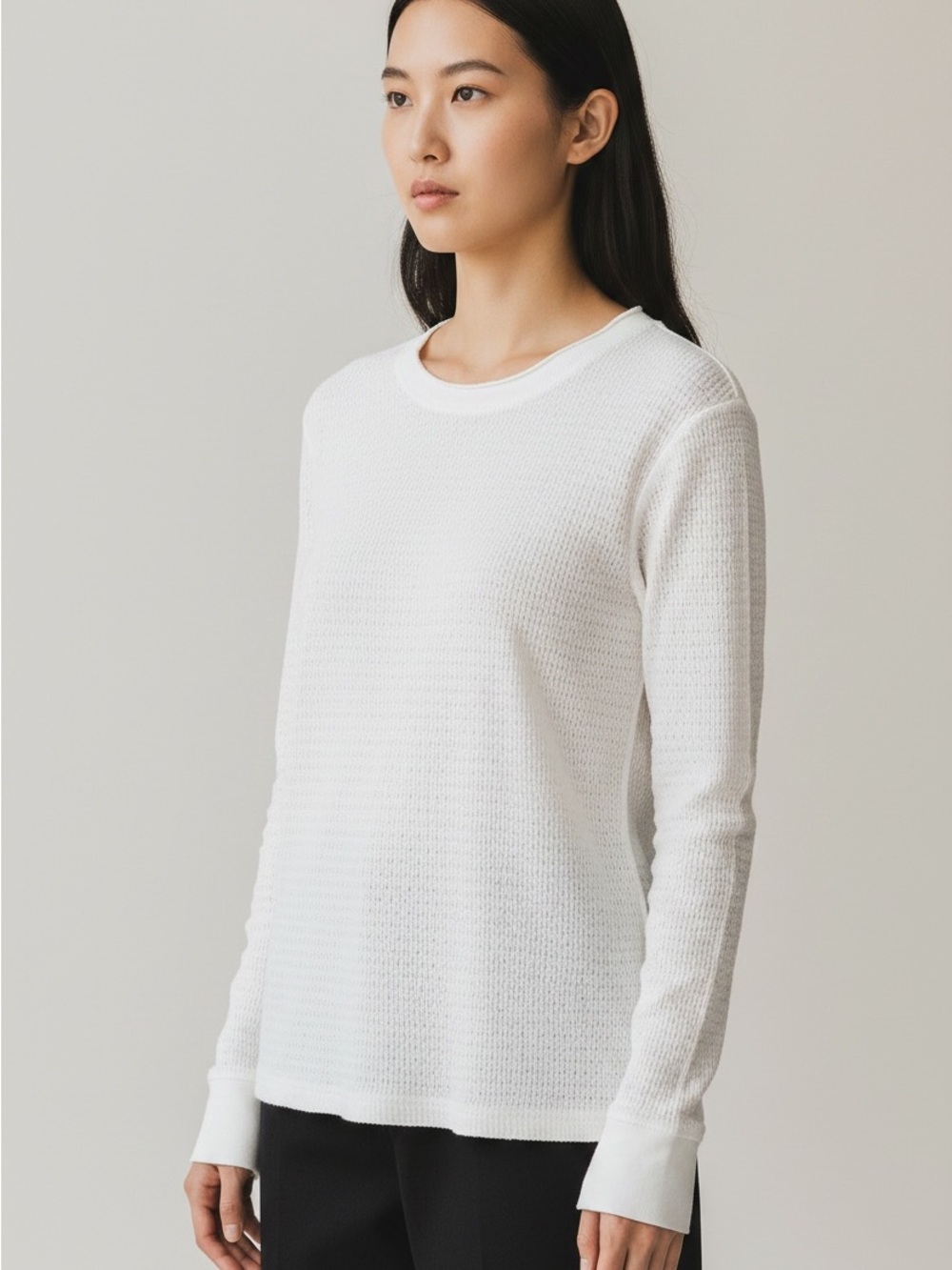 New American Eagle AE 77 White Long-Sleeve Pointelle Thermal Top Large